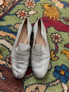 Loeffler Randall Metallic Silver Penny Loafers